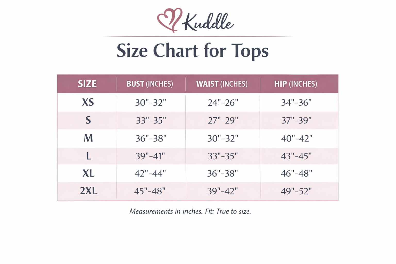 Size Chart for Top